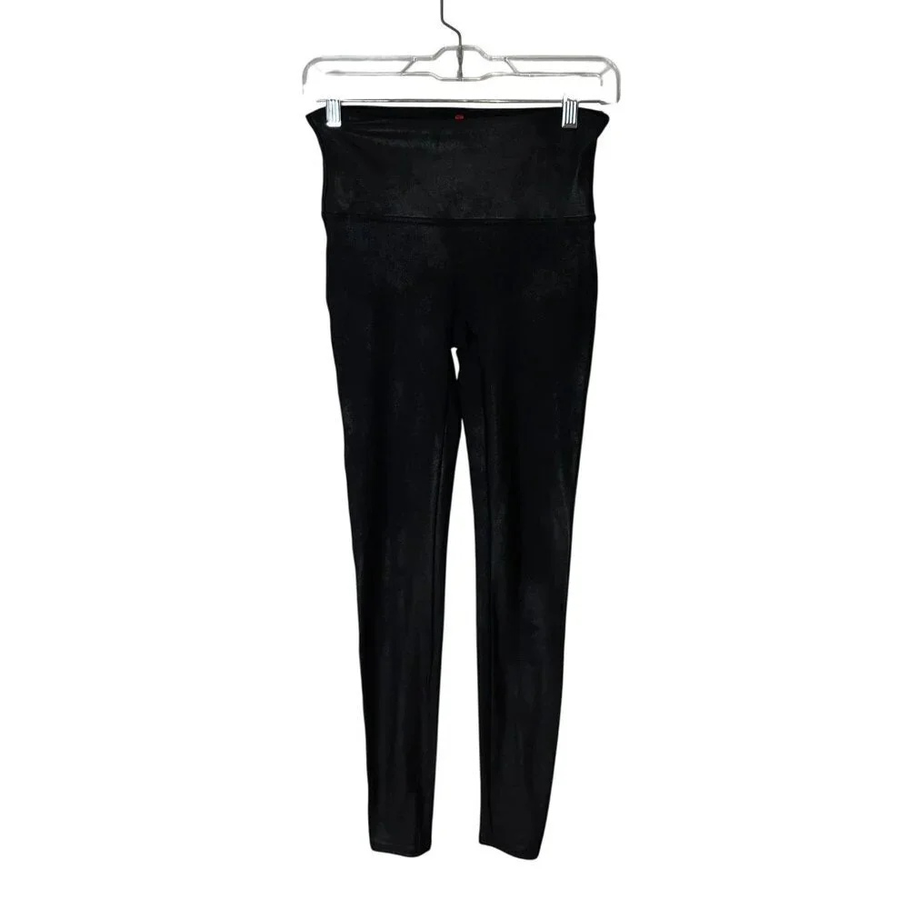 SPANX Black shape Faux Leather Leggings Women MEDIUM